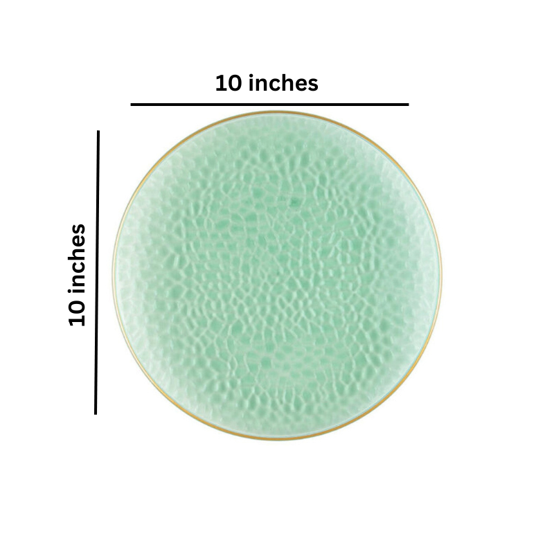 Organic Hammered Green Gold Rim 10″ Plates Tablesettings Blue Sky