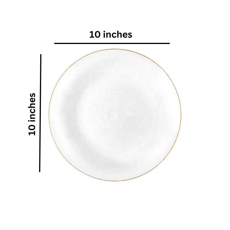 Organic Hammered White Transparent Gold Rim 10″ Plates Tablesettings Blue Sky