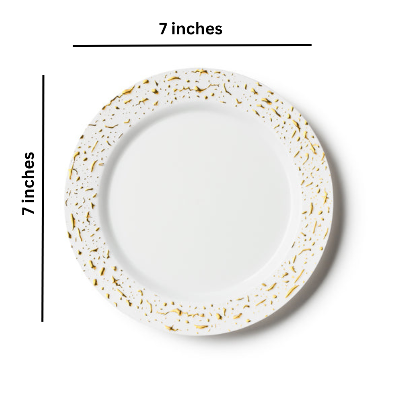 White and Gold Round Plastic Plates 7"- Pebbled White and Gold Round Plastic Plates 10" - Pebbled 10 Count Decorline   