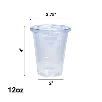 12oz Plastic Clear PET Cups With Flat Lid & Straw, for All Kinds of Beverages Smoothie Cups VeZee   