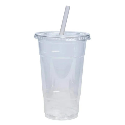 16oz Plastic Clear PET Cups With Flat Lid & Straw, for All Kinds of Beverages Smoothie Cups VeZee Cups/Lids/Straw 10 Pack 