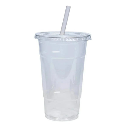 24oz Plastic Clear PET Cups With Flat Lid & Straw, for All Kinds of Beverages Smoothie Cups VeZee   