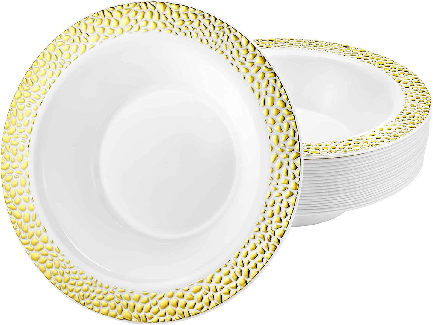 Pebbled Soup Bowls Gold Rim 14 oz Elegant Bowls Lillian