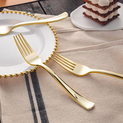 Cutlery Silverware Extra Heavyweight Disposable Flatware Forks Gold Tablesettings Lillian   