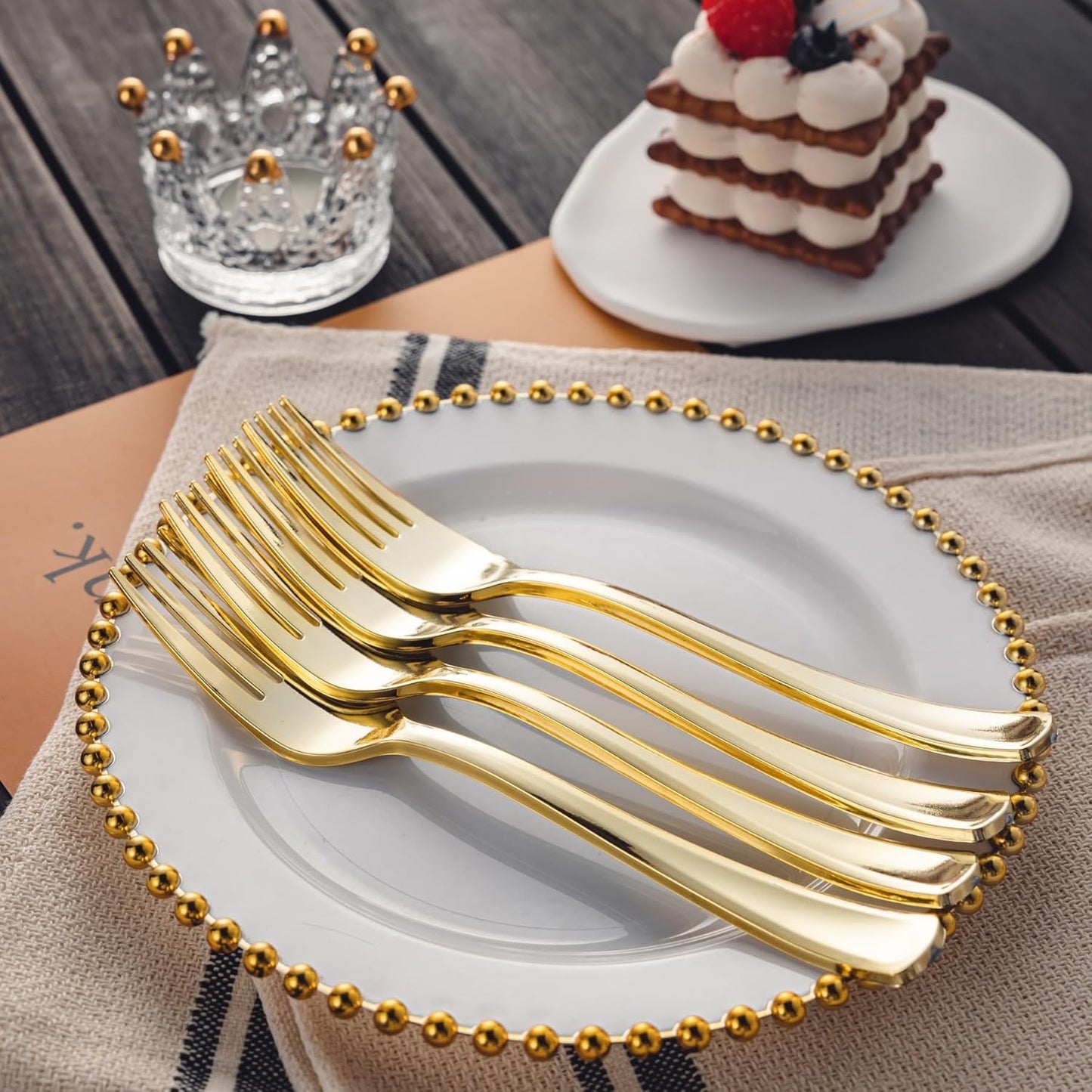 Cutlery Silverware Extra Heavyweight Disposable Flatware Forks Gold Tablesettings Lillian   