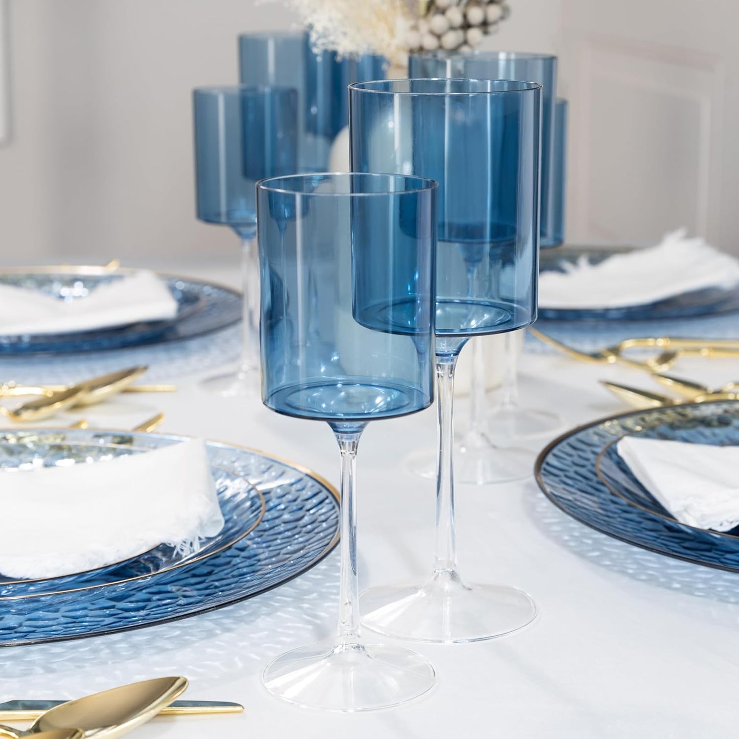 14oz Two Tone Blue/Clear Plastic Wine Goblets Wine Goblets SIMCHA Collection