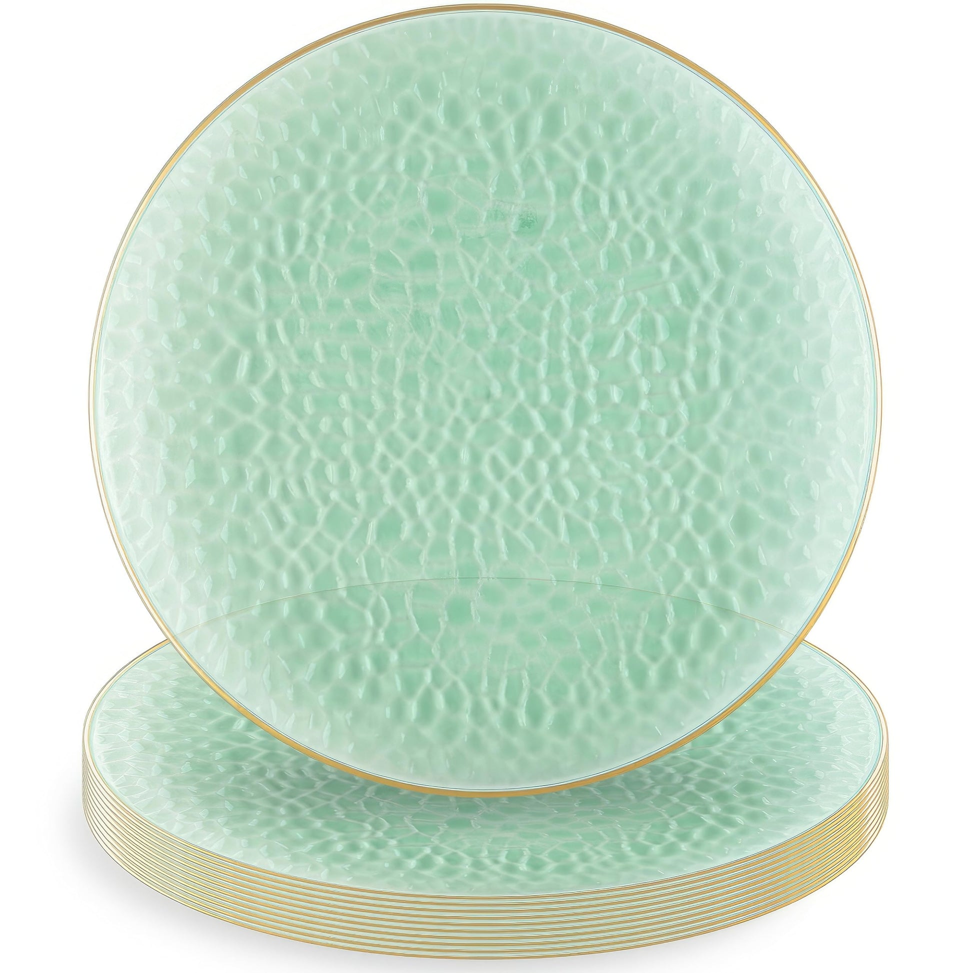 Organic Hammered Green Gold Rim 7″ Plates Tablesettings Blue Sky   