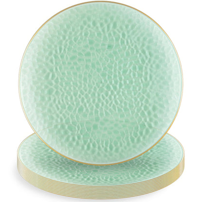 Organic Hammered Green Gold Rim 7″ Plates Tablesettings Blue Sky   