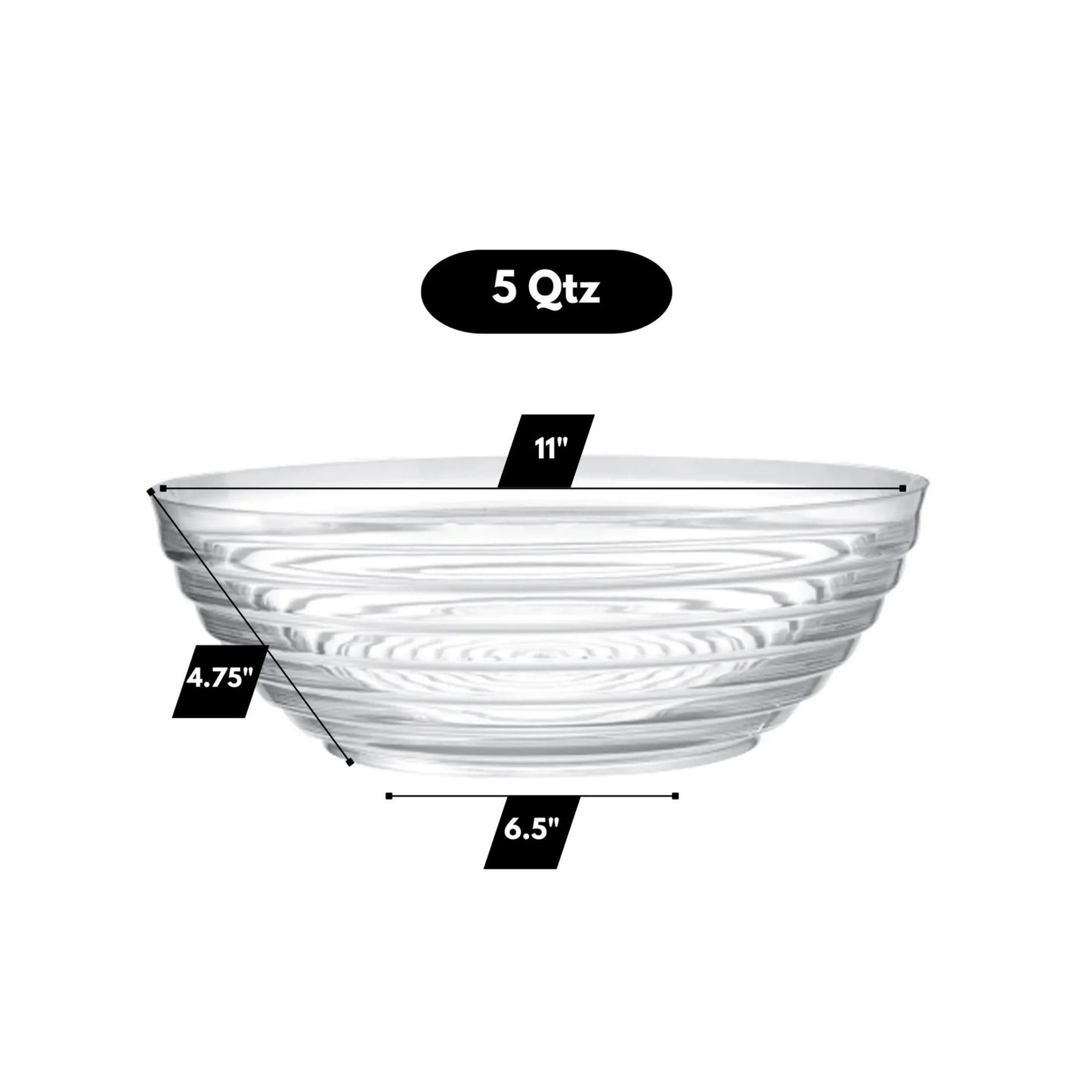5 Quart 11 inch Large Ringed Serving Bowl Heavyweight Plastic Serverware Party Dimensions