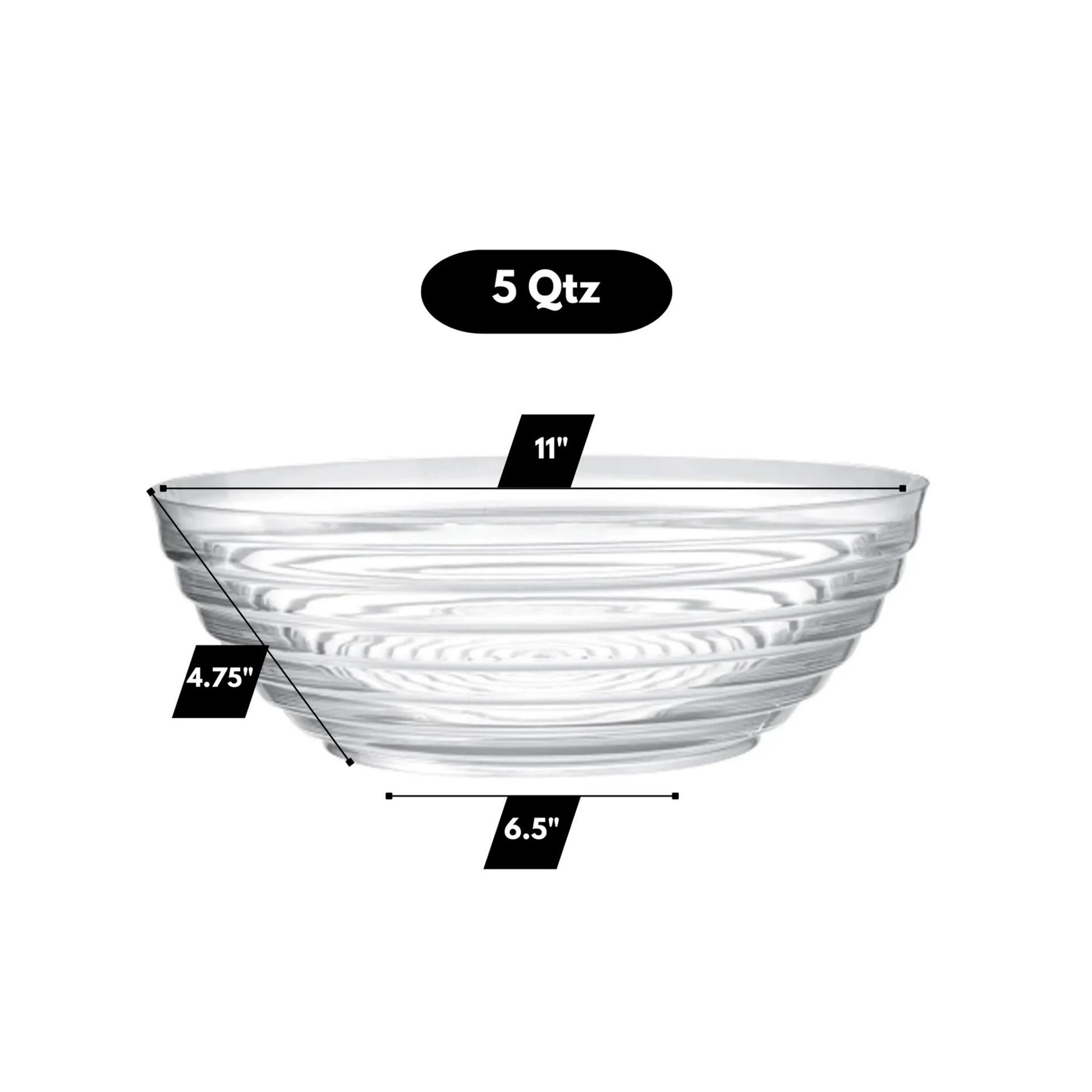5 Quart 11 inch Large Ringed Serving Bowl Heavyweight Plastic Serverware Party Dimensions