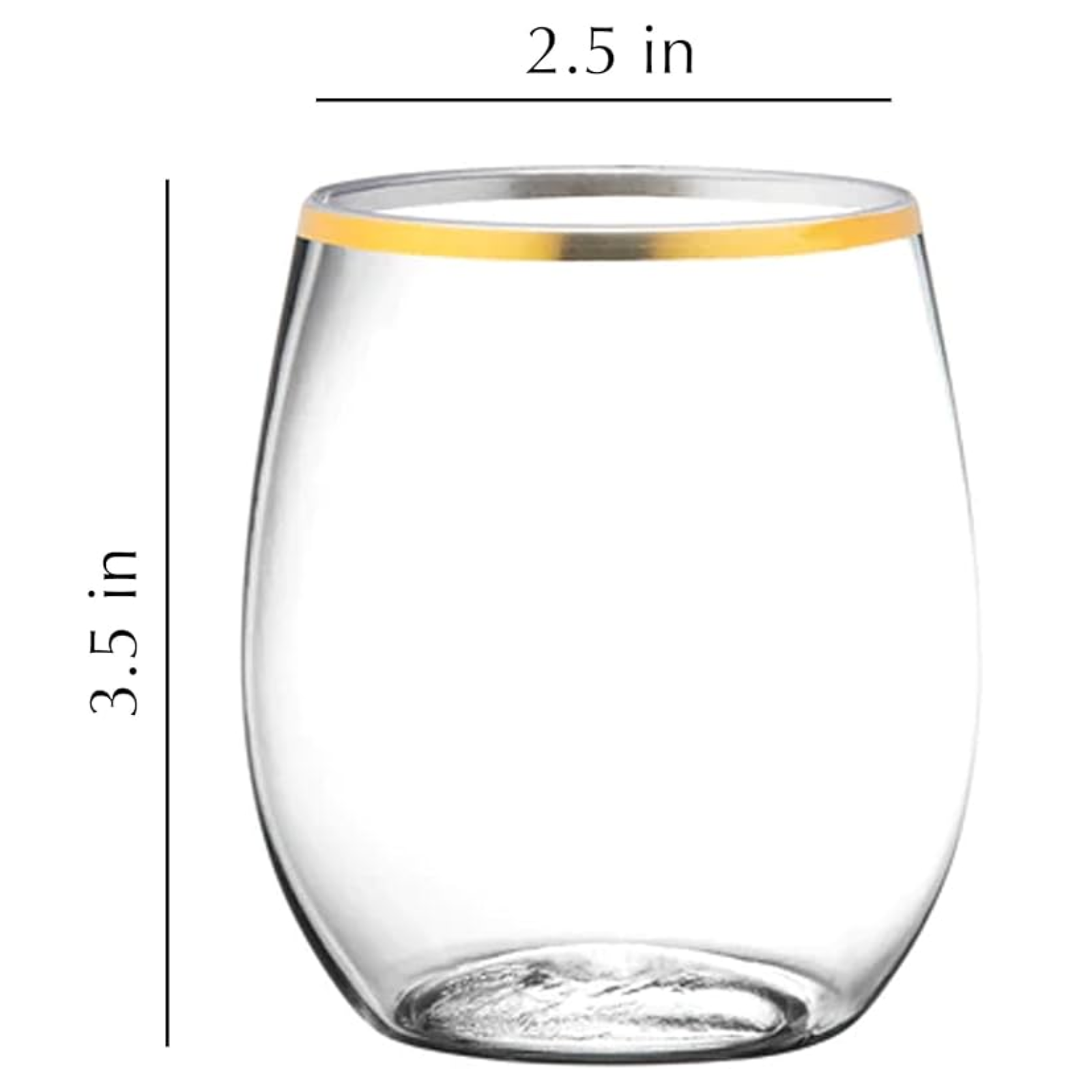 Gold Rim Stemless Plastic Wine Glasses Goblet 12 oz Cups Decorline   