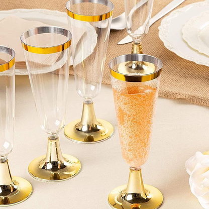 4.5oz Plastic 2-Pcs Champagne Flutes With Gold Rim & Bottom Champagne Flutes Lillian Tablesettings