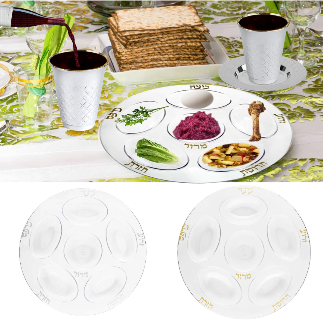 Seder Plate Clear & Gold Plastic Platter – Extra Strong Quality Seder Plate Blue Sky