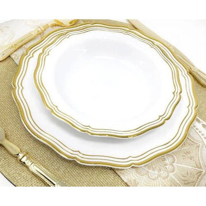 Aristocrat Collection 7.5" White & Gold Plastic Soup Bowls 10CT Tablesettings Decorline