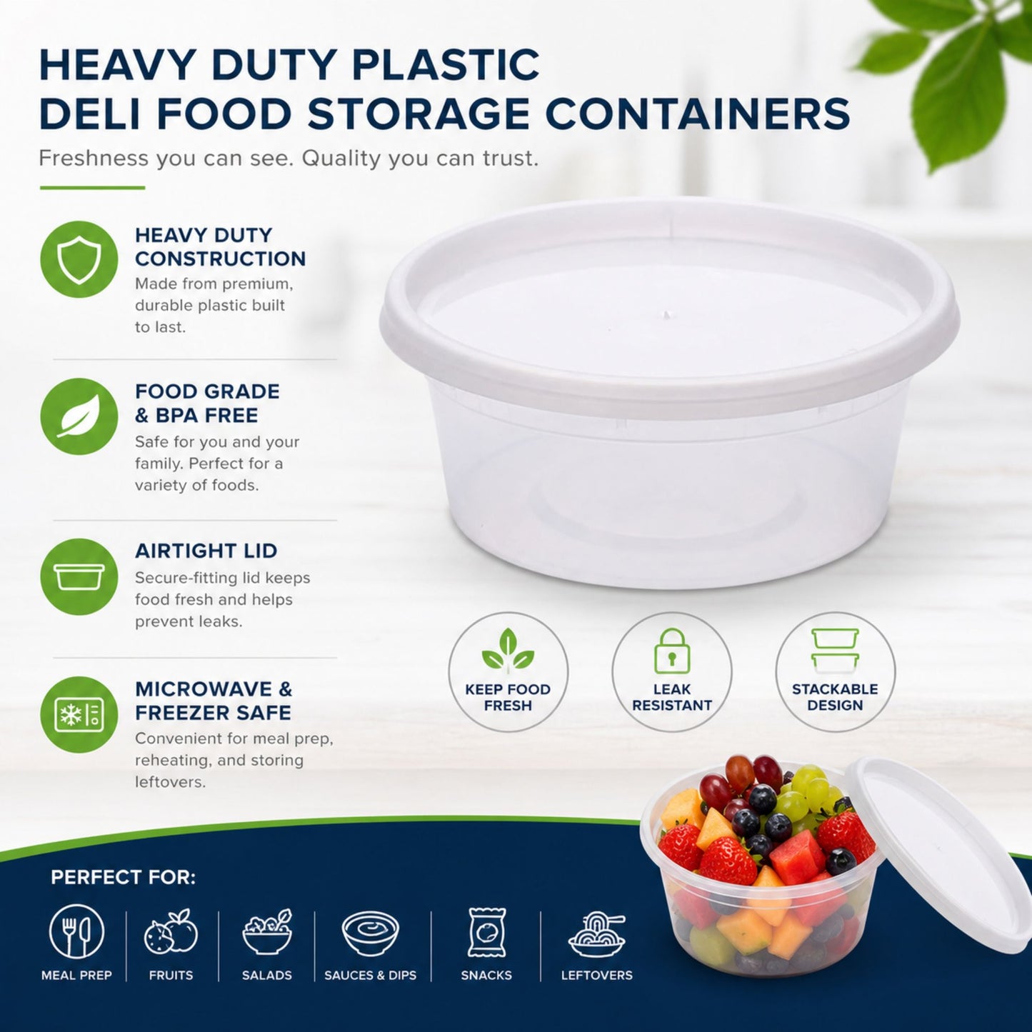 *WHOLESALE* 8oz Containers with Lids Heavy Duty Deli Disposable Plastic 240/case Food Storage & Serving VeZee