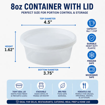 *WHOLESALE* 8oz Containers with Lids Heavy Duty Deli Disposable Plastic 240/case Food Storage & Serving VeZee