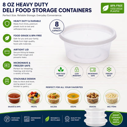 *WHOLESALE* 8oz Containers with Lids Heavy Duty Deli Disposable Plastic 240/case Food Storage & Serving VeZee