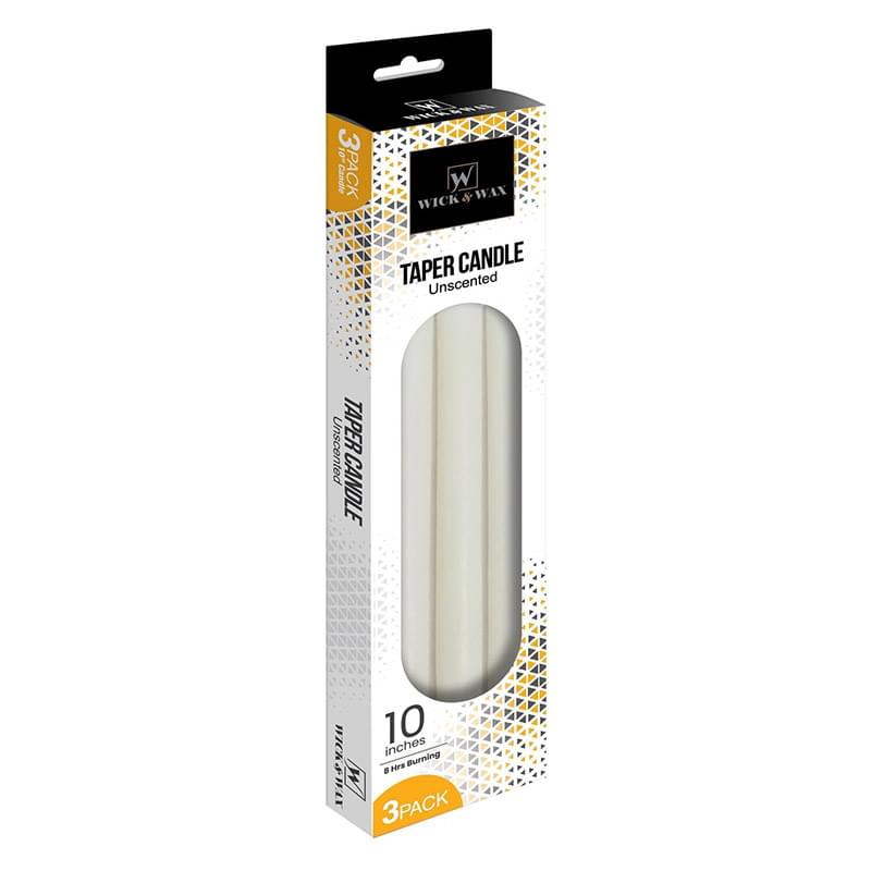 10" Unscented White Taper Candle  WICK & WAX   