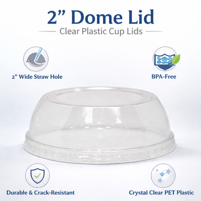 2" Wide Dome Plastic lids for pet cups Fits 12, 16, 20 & 24 oz