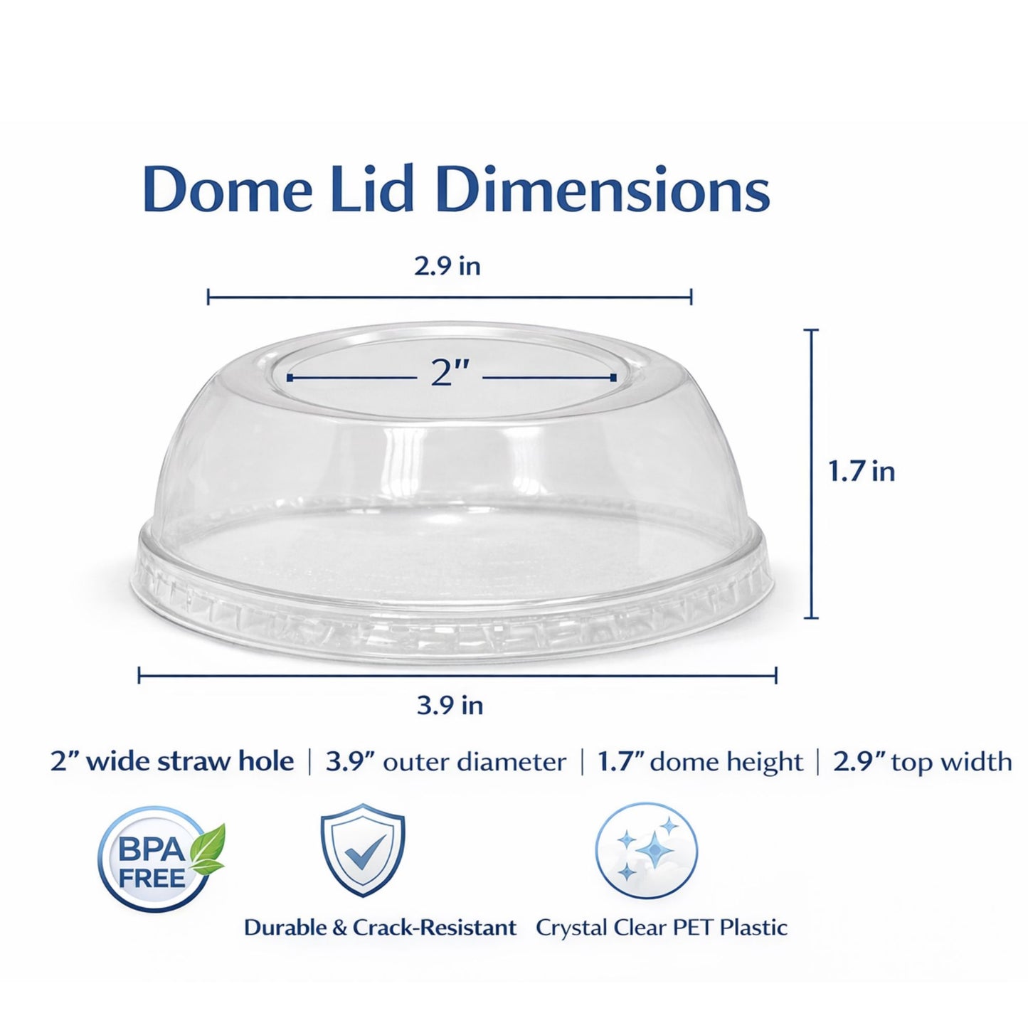 2" Wide Dome Plastic lids for pet cups Fits 12, 16, 20 & 24 oz