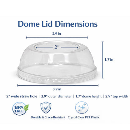 2" Wide Dome Plastic lids for pet cups Fits 12, 16, 20 & 24 oz