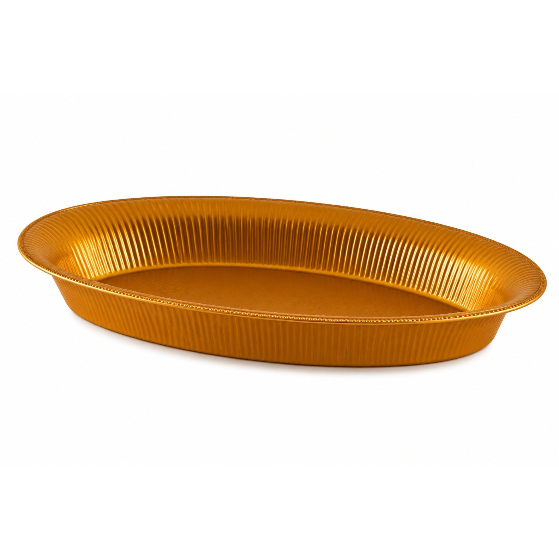 11'' x 16'' Ridged Gold Oval Plastic Bowl Disposable Serverware Hanna K Signature