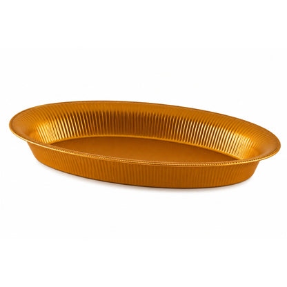 11'' x 16'' Ridged Gold Oval Plastic Bowl Disposable Serverware Hanna K Signature
