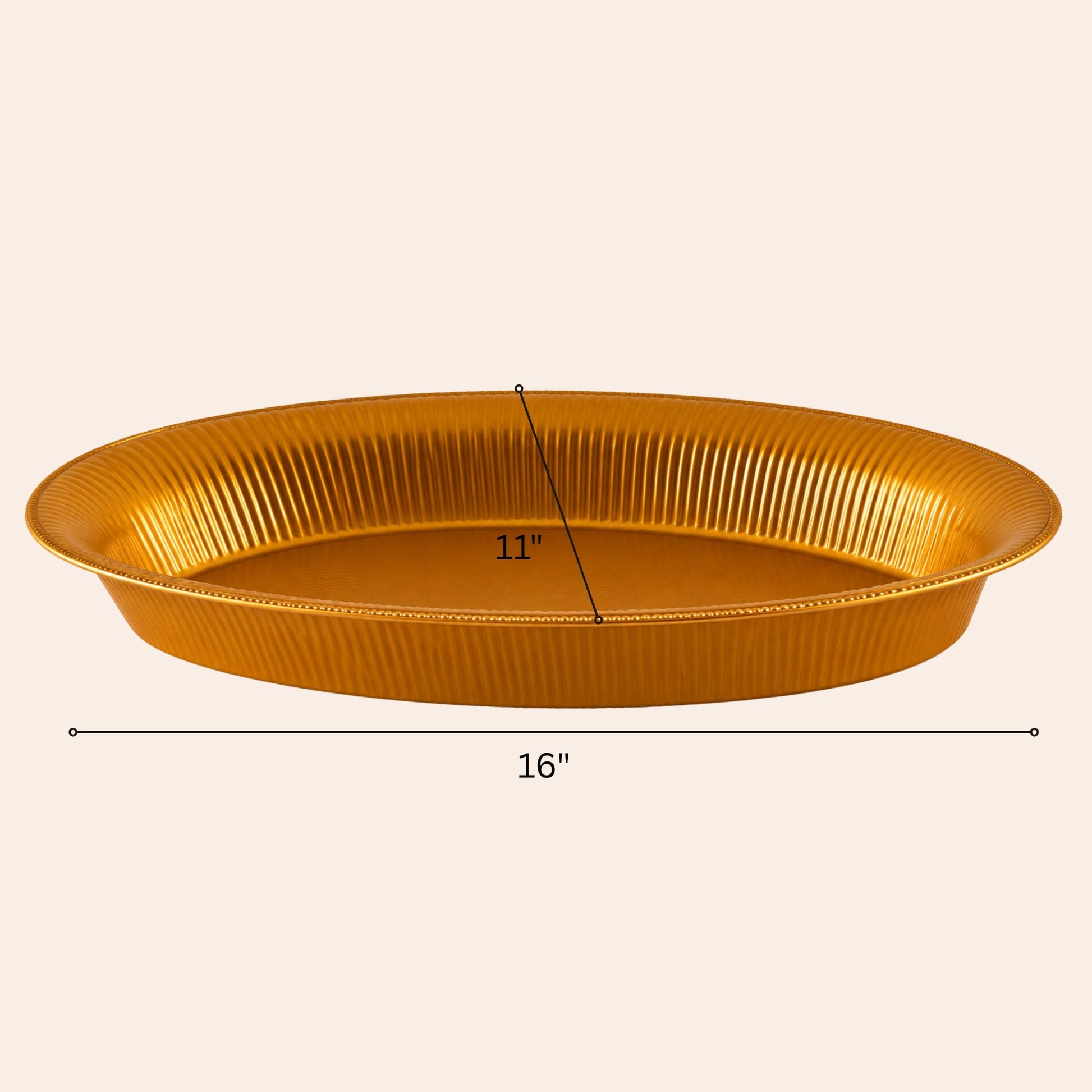 11'' x 16'' Ridged Gold Oval Plastic Bowl Disposable Serverware Hanna K Signature