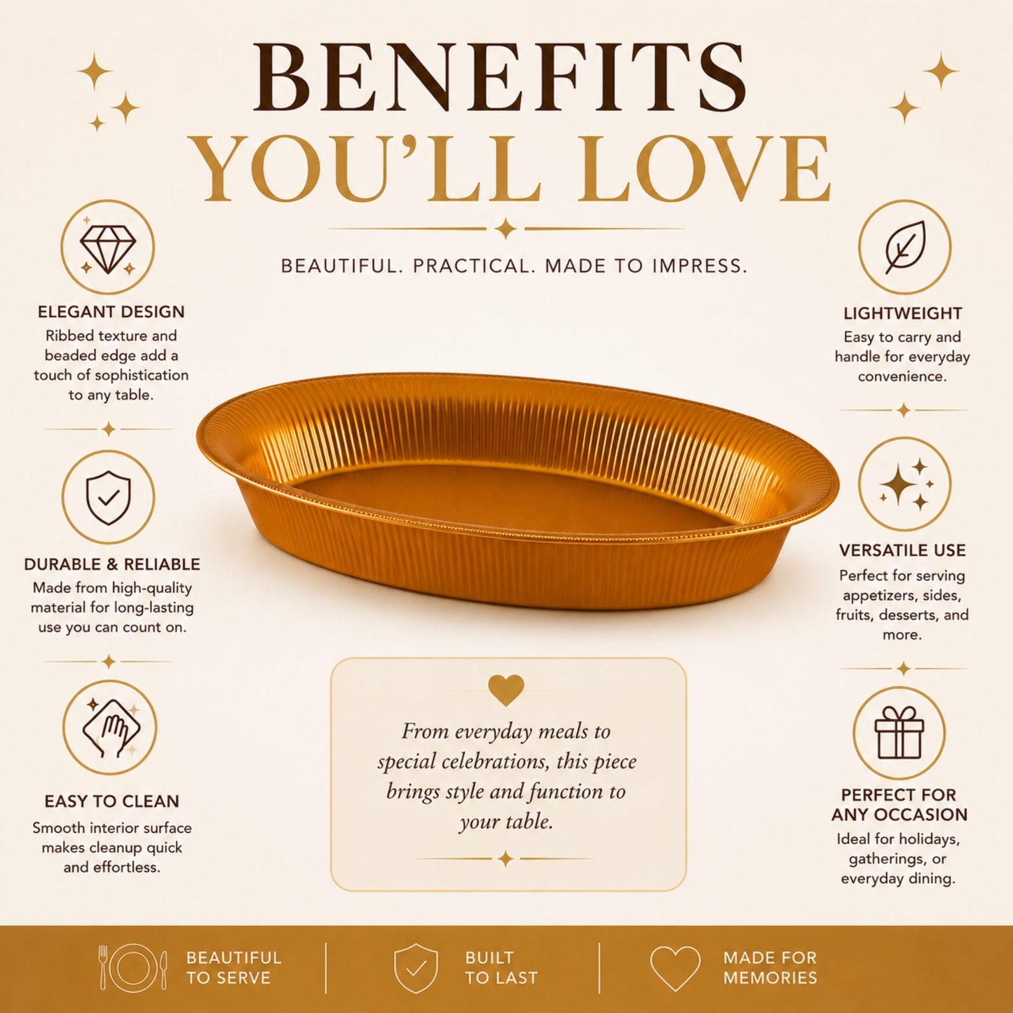11'' x 16'' Ridged Gold Oval Plastic Bowl Disposable Serverware Hanna K Signature