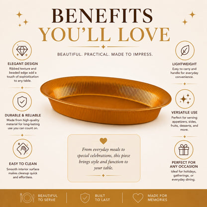 11'' x 16'' Ridged Gold Oval Plastic Bowl Disposable Serverware Hanna K Signature