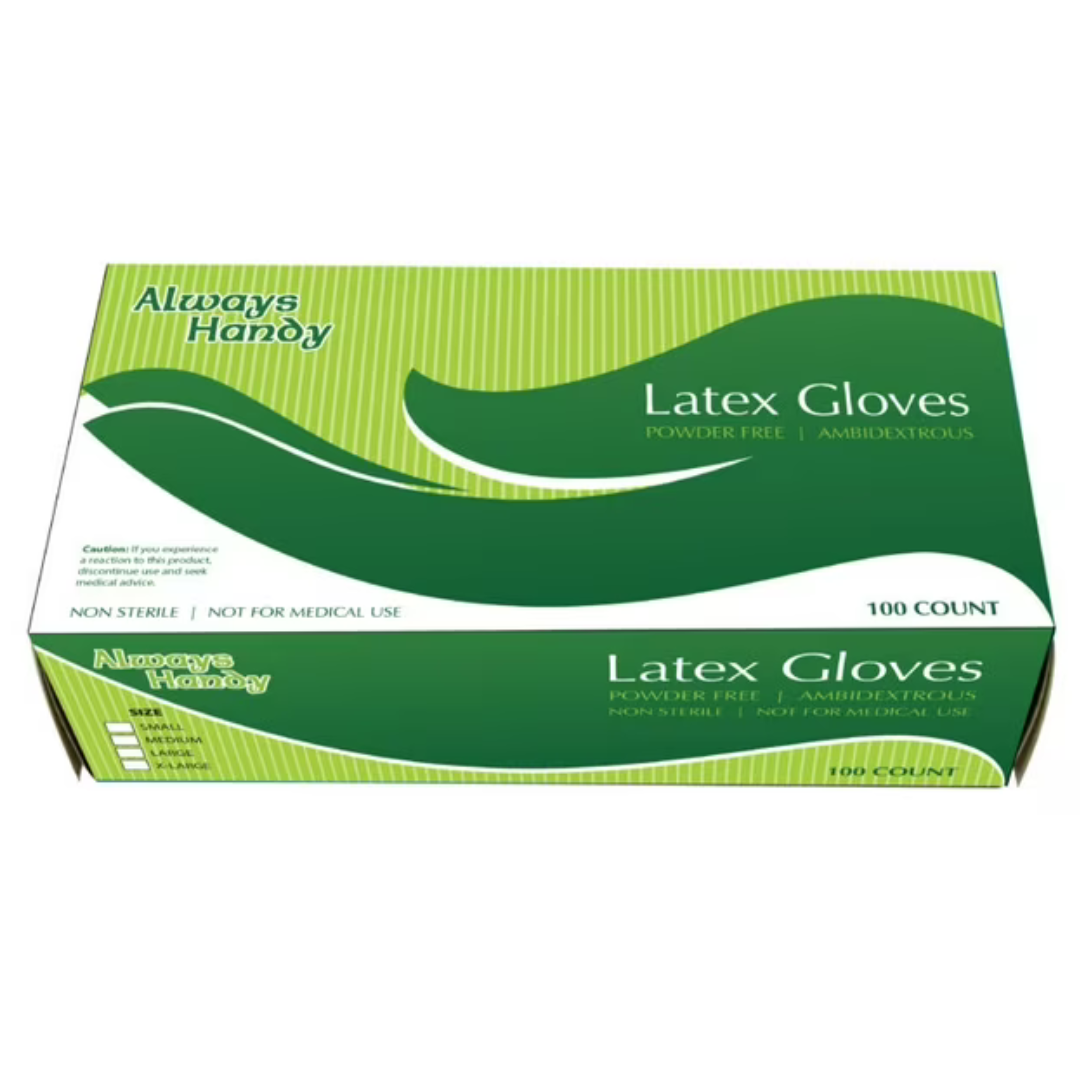 Always Handy Latex Gloves - Powder-Free, Ambidextrous - 100Pcs - Medium Gloves Always Handy