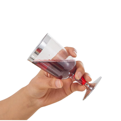 6.5oz Plastic 2-Pcs Wine Cups With Silver Rim & Bottom Champagne Glasses Lillian Tablesettings