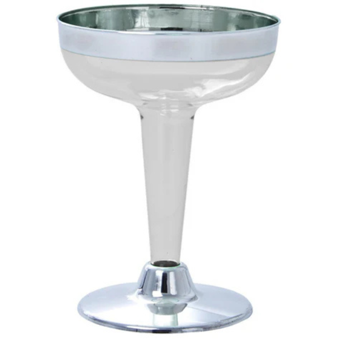 4oz Plastic Champagne Cocktail Glasses With Silver Rim & Bottom Champagne Flutes Lillian Tablesettings