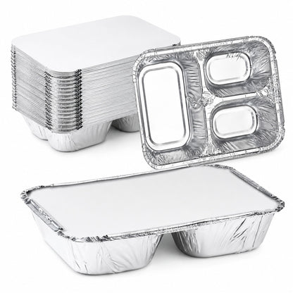 WHOLESALE 3 Compartment Aluminum Disposable Foil Pan/Tray with Board Lids 250/Case Take-Out Containers VeZee