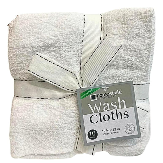 Wash Cloths 12"x12" 100% Cotton White 10 Pack Washcloths VeZee