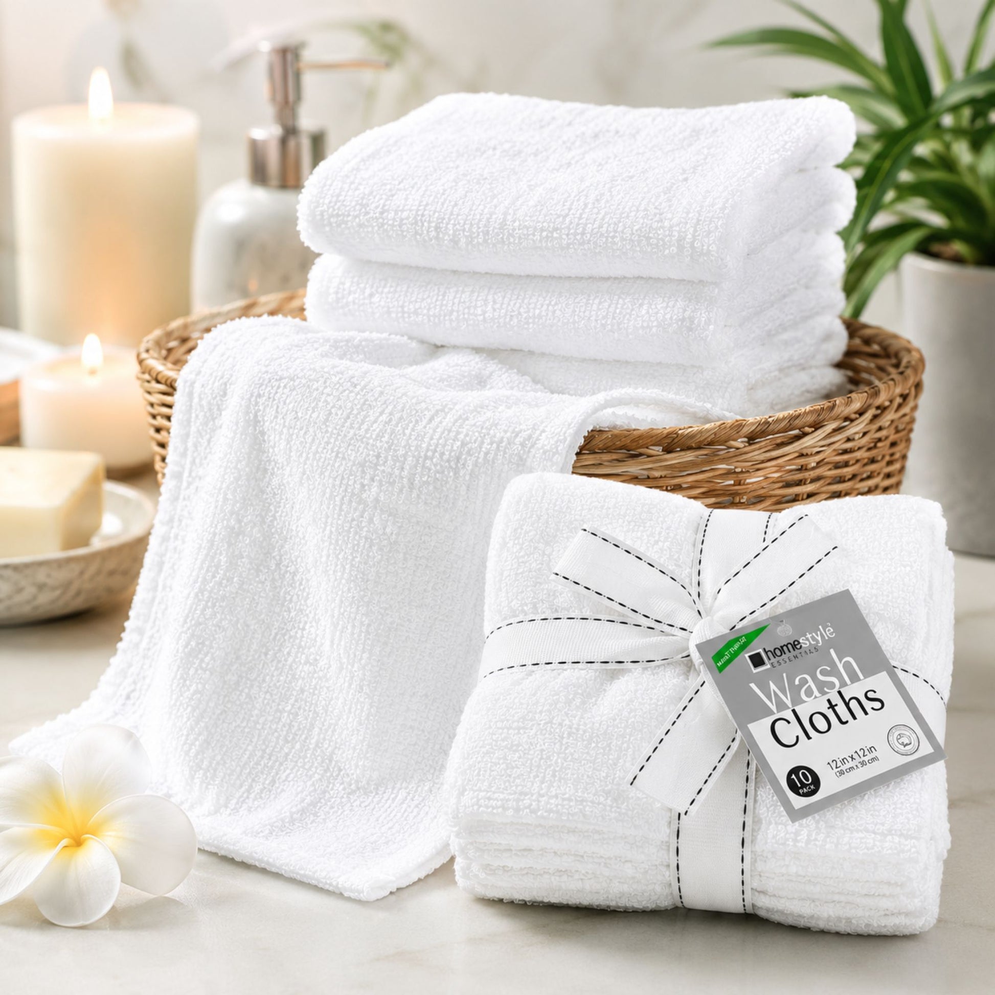 Wash Cloths 12"x12" 100% Cotton White 10 Pack Washcloths VeZee