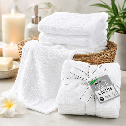 Wash Cloths 12"x12" 100% Cotton White 10 Pack Washcloths VeZee