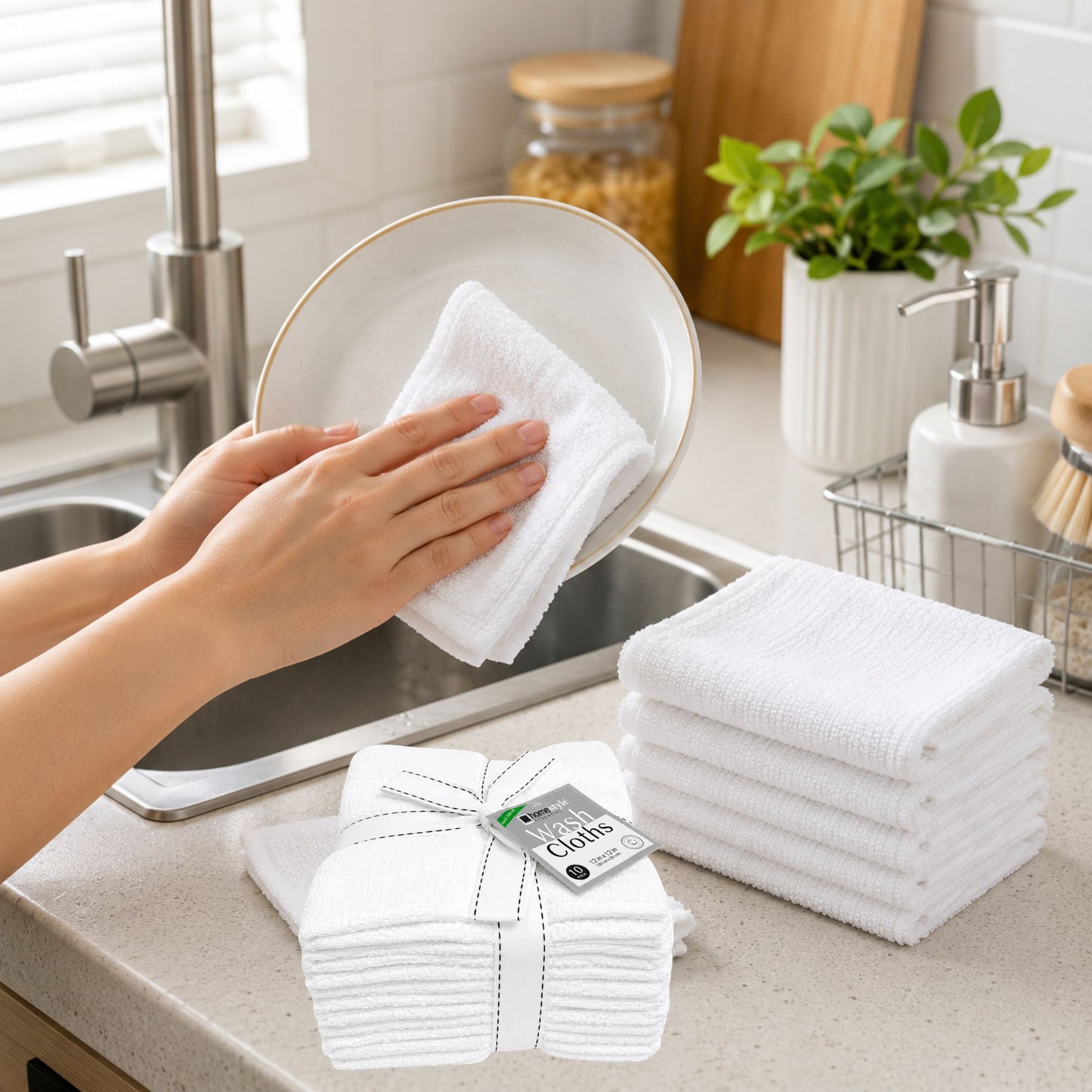 Wash Cloths 12"x12" 100% Cotton White 10 Pack Washcloths VeZee