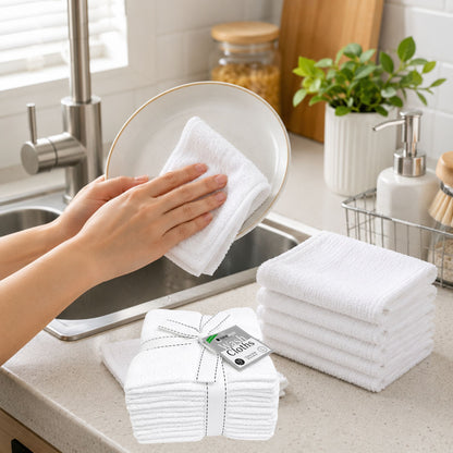 Wash Cloths 12"x12" 100% Cotton White 10 Pack Washcloths VeZee