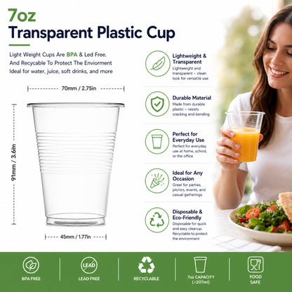 *WHOLESALE* 7oz Plastic Light weight Clear Everyday Cups 1200 ct. Disposable Cups VeZee