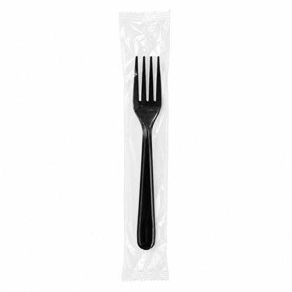 *WHOLESALE* Black Fork Wrapped Heavy Weight Plastic Disposable 1000/Case Disposable Forks VeZee