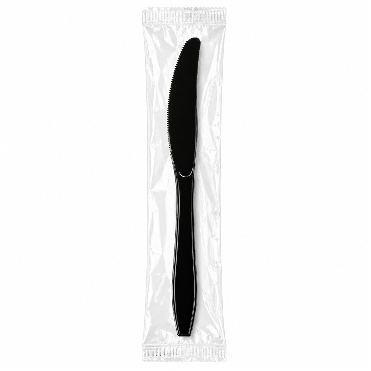 *WHOLESALE* Knives Wrapped Heavy Weight Black Plastic Disposable 1000/Case VeZee