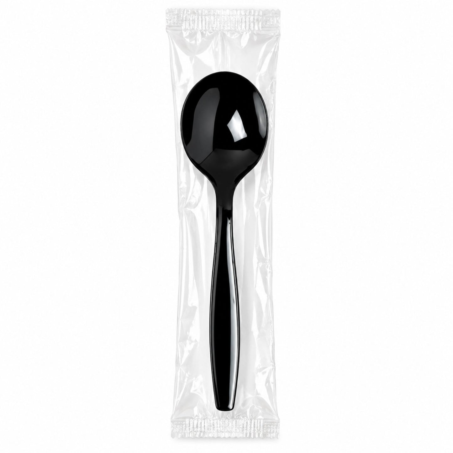 *WHOLESALE* Soup Spoon Wrapped Heavy Weight Black Plastic Disposable 1000/Case VeZee