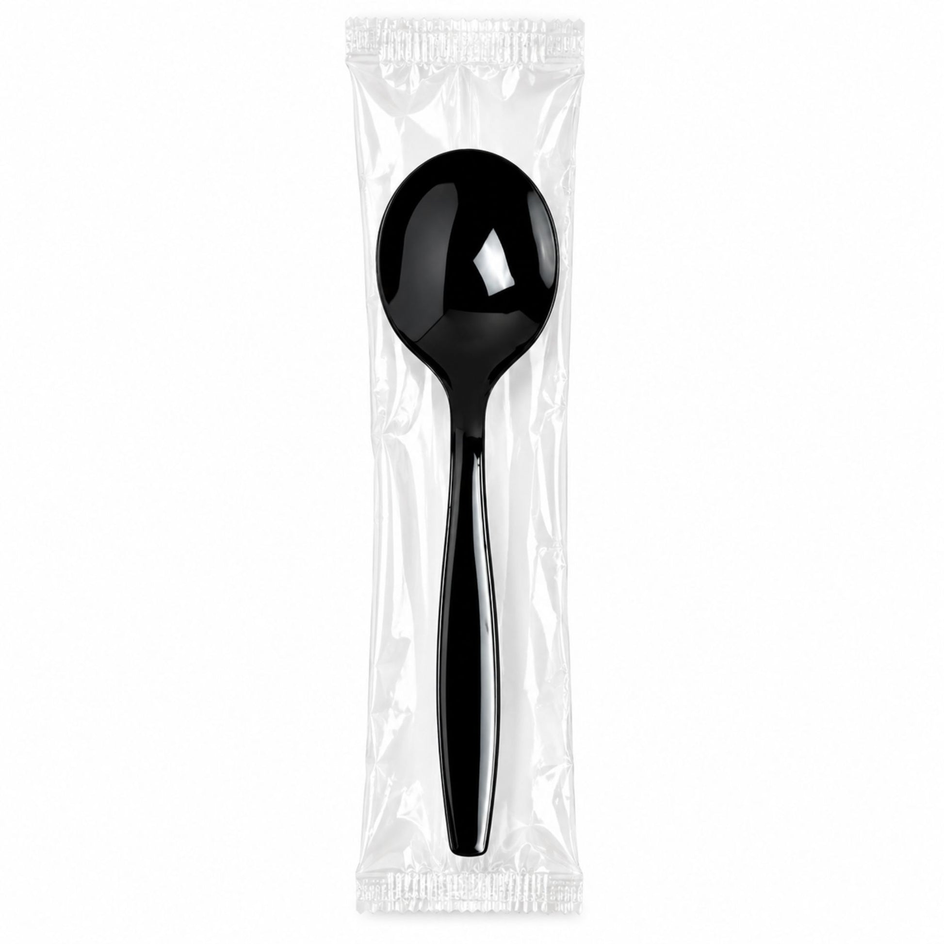 *WHOLESALE* Soup Spoon Wrapped Heavy Weight Black Plastic Disposable 1000/Case VeZee