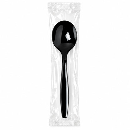 *WHOLESALE* Soup Spoon Wrapped Heavy Weight Black Plastic Disposable 1000/Case VeZee