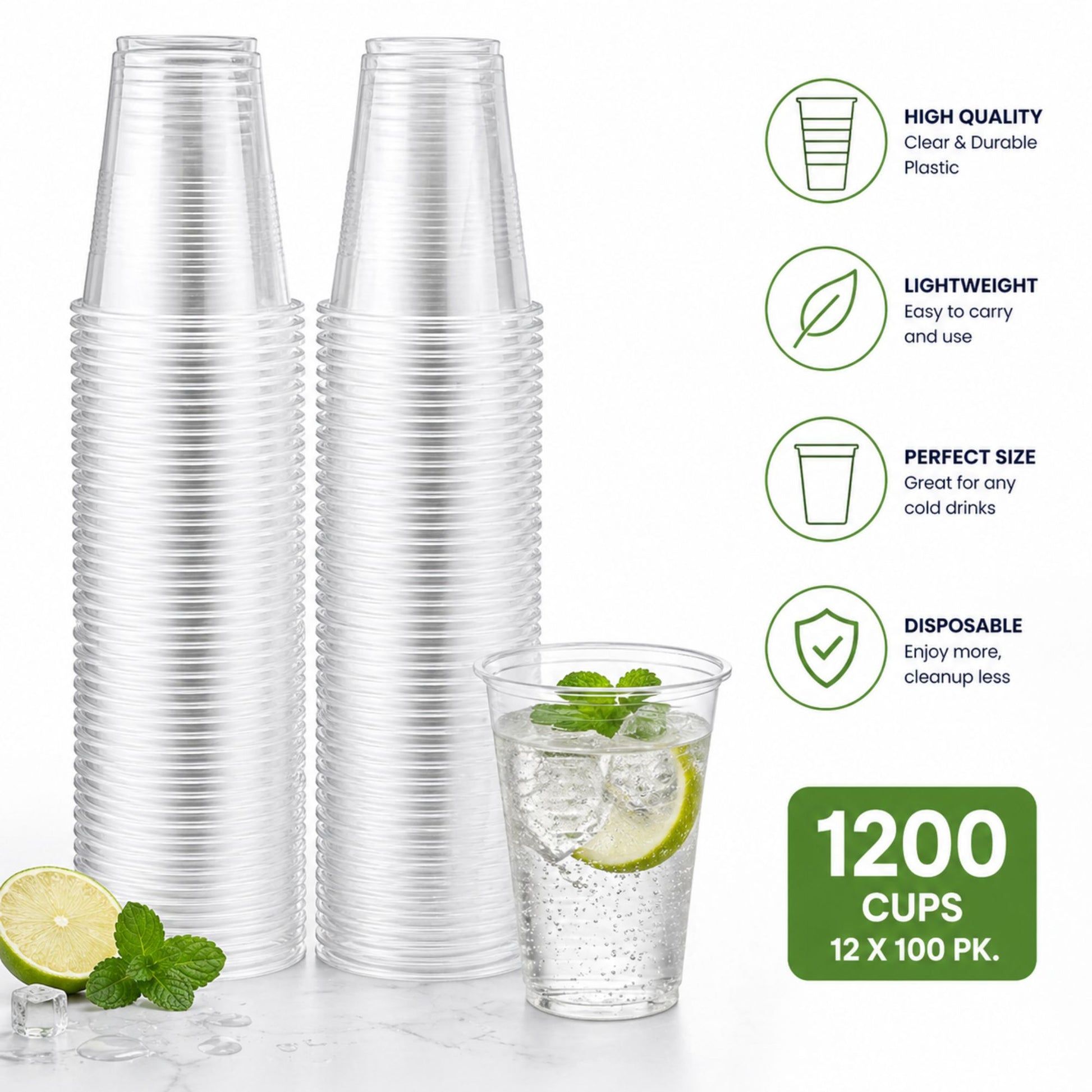 *WHOLESALE* 7oz Plastic Light weight Clear Everyday Cups 1200 ct. Disposable Cups VeZee