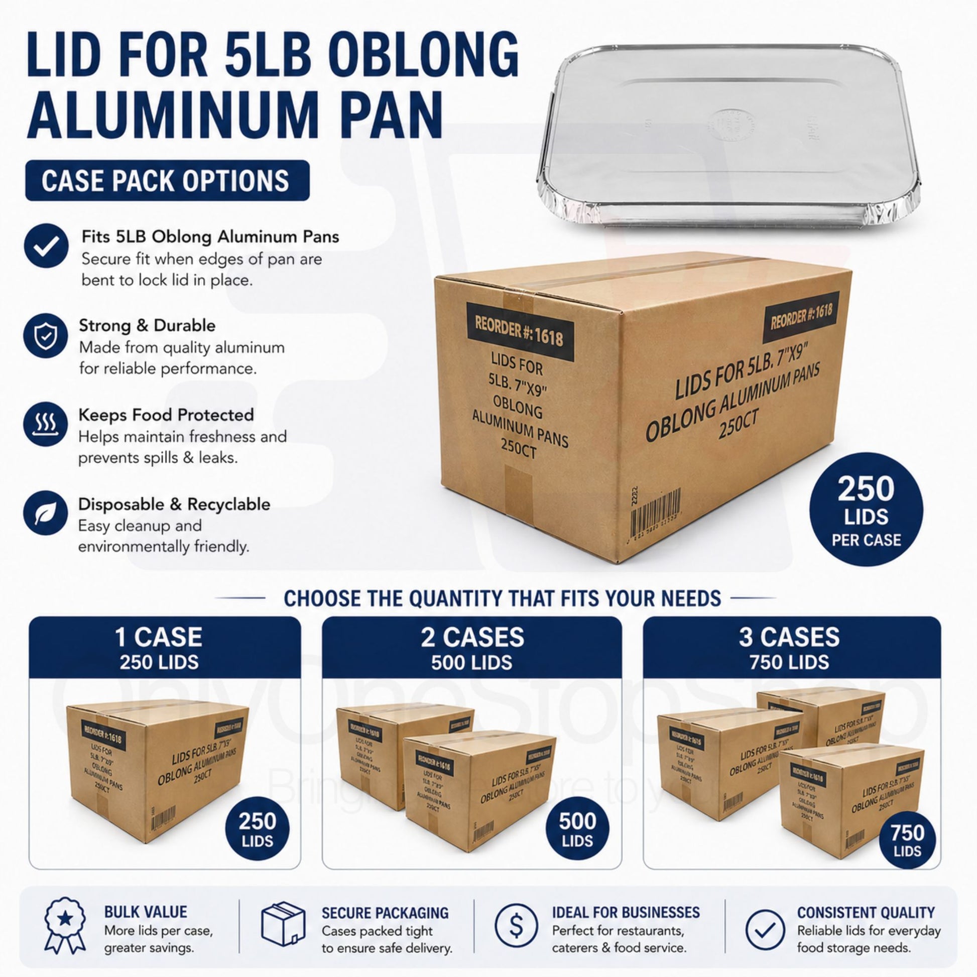 *WHOLESALE* 5LB Oblong Aluminum Lid (Must bend edges of pan to fit) 250/Case Disposable Lids VeZee