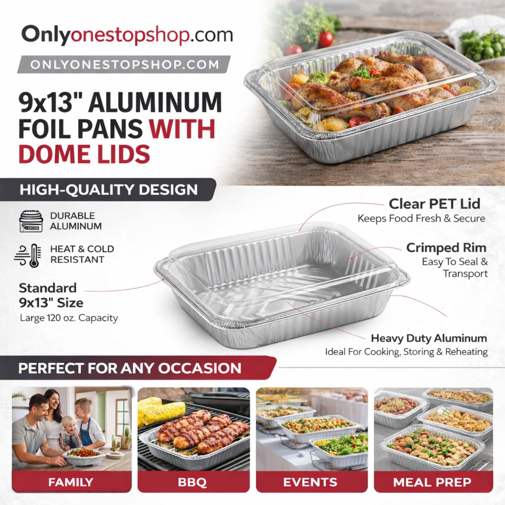Dome Lids Plastic for 9"x13" Half Size Aluminum Foil Pan Disposable Lids VeZee