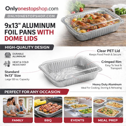Dome Lids Plastic for 9"x13" Half Size Aluminum Foil Pan Disposable Lids VeZee