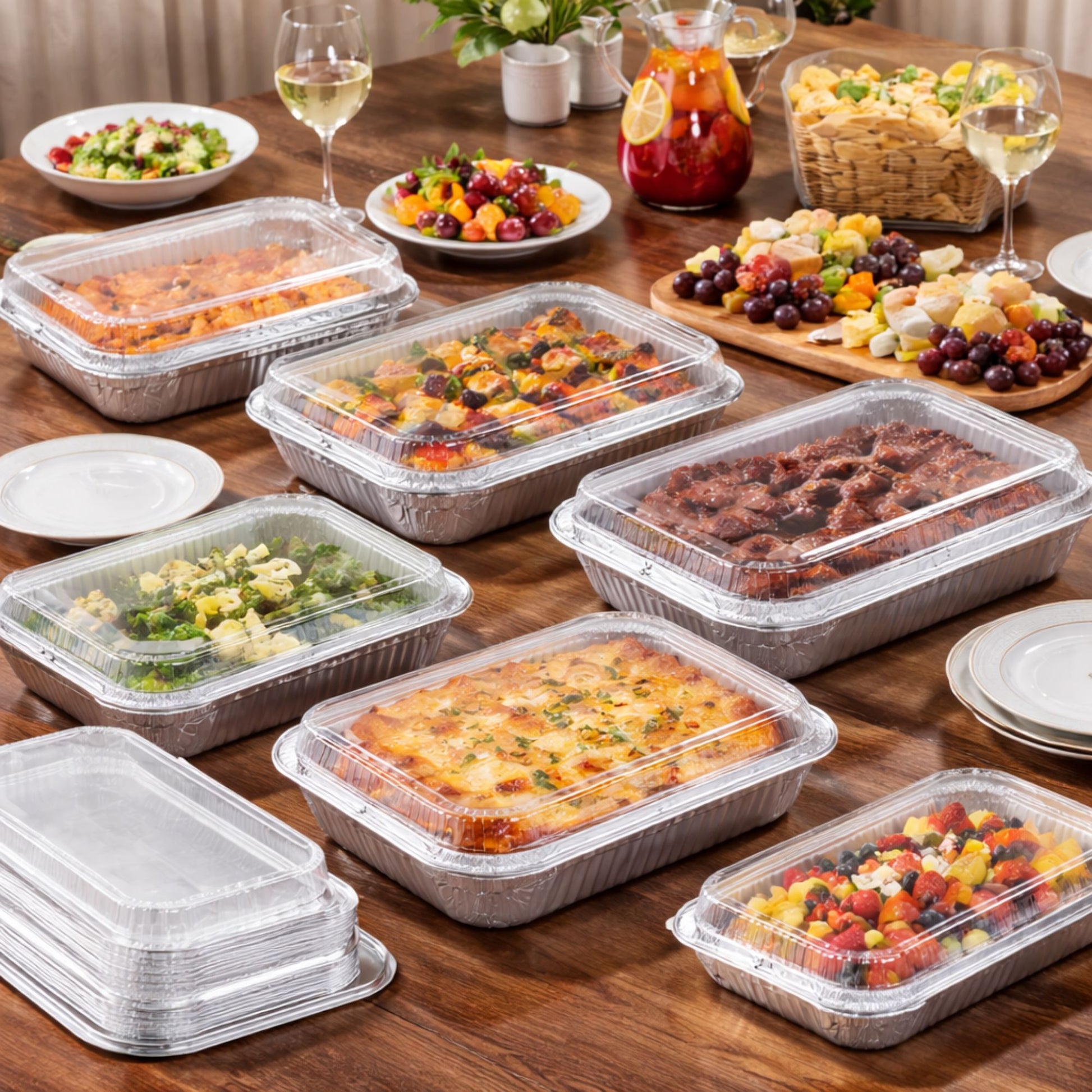 9×13 Half Size Heavy Weight Aluminum Pans with Dome lids Disposable Roasting Pans JetFoil